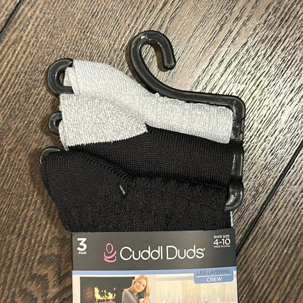 Cuddl Duds Plushfill 3-Pack Midweight Falling Rain Texture Crew Socks NEW